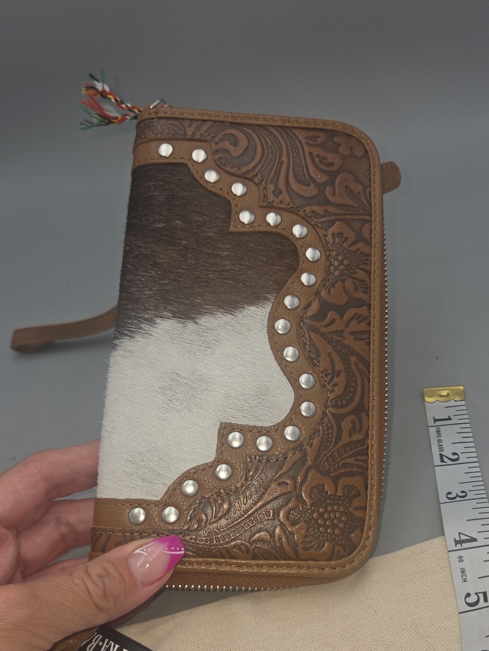 Myra Sunset Ridge Handtooled Hairon Leather Wallet With Dust Bag New
